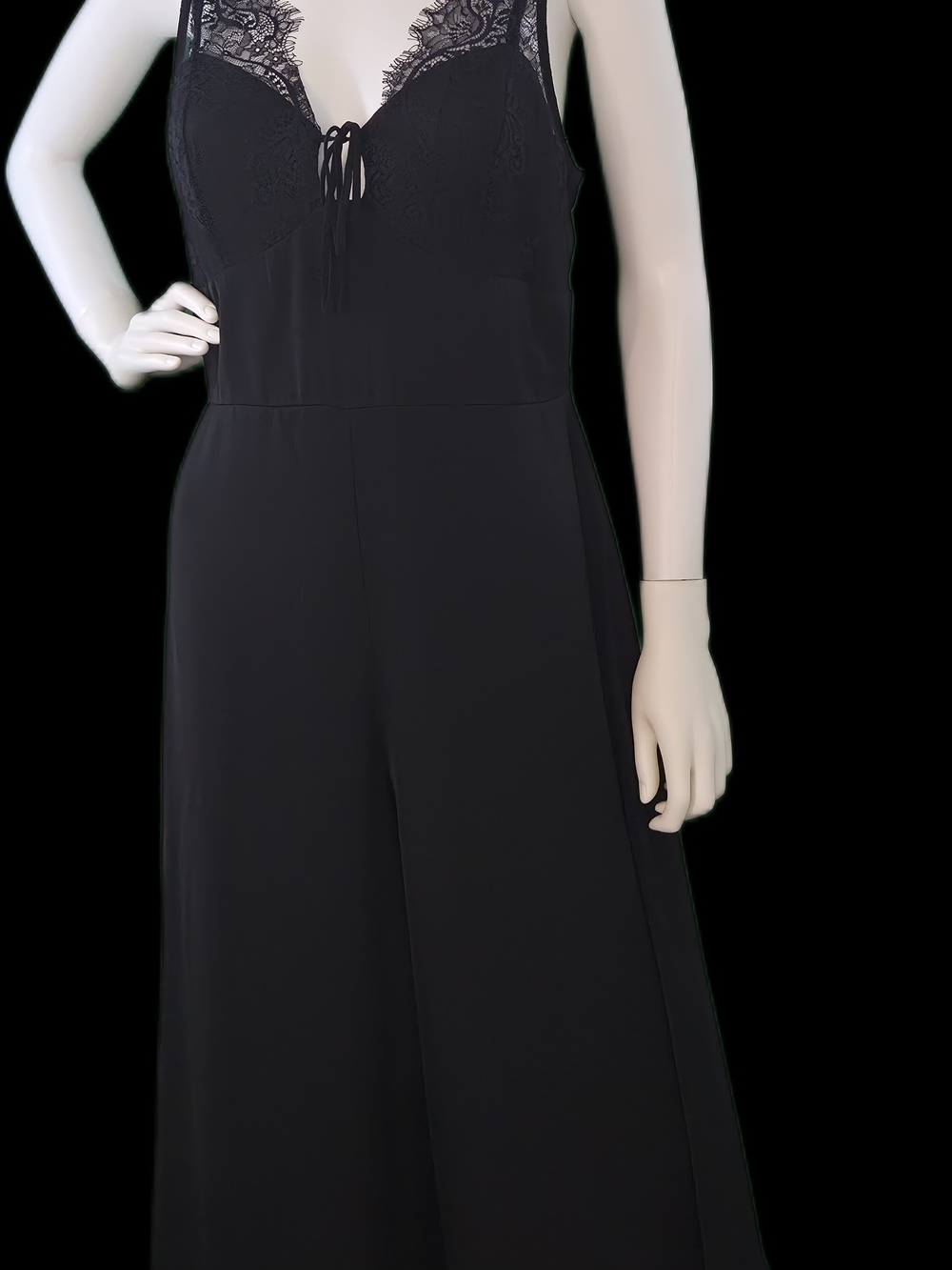 Trixxi Black Lace-Trim Wide-Leg Jumpsuit
